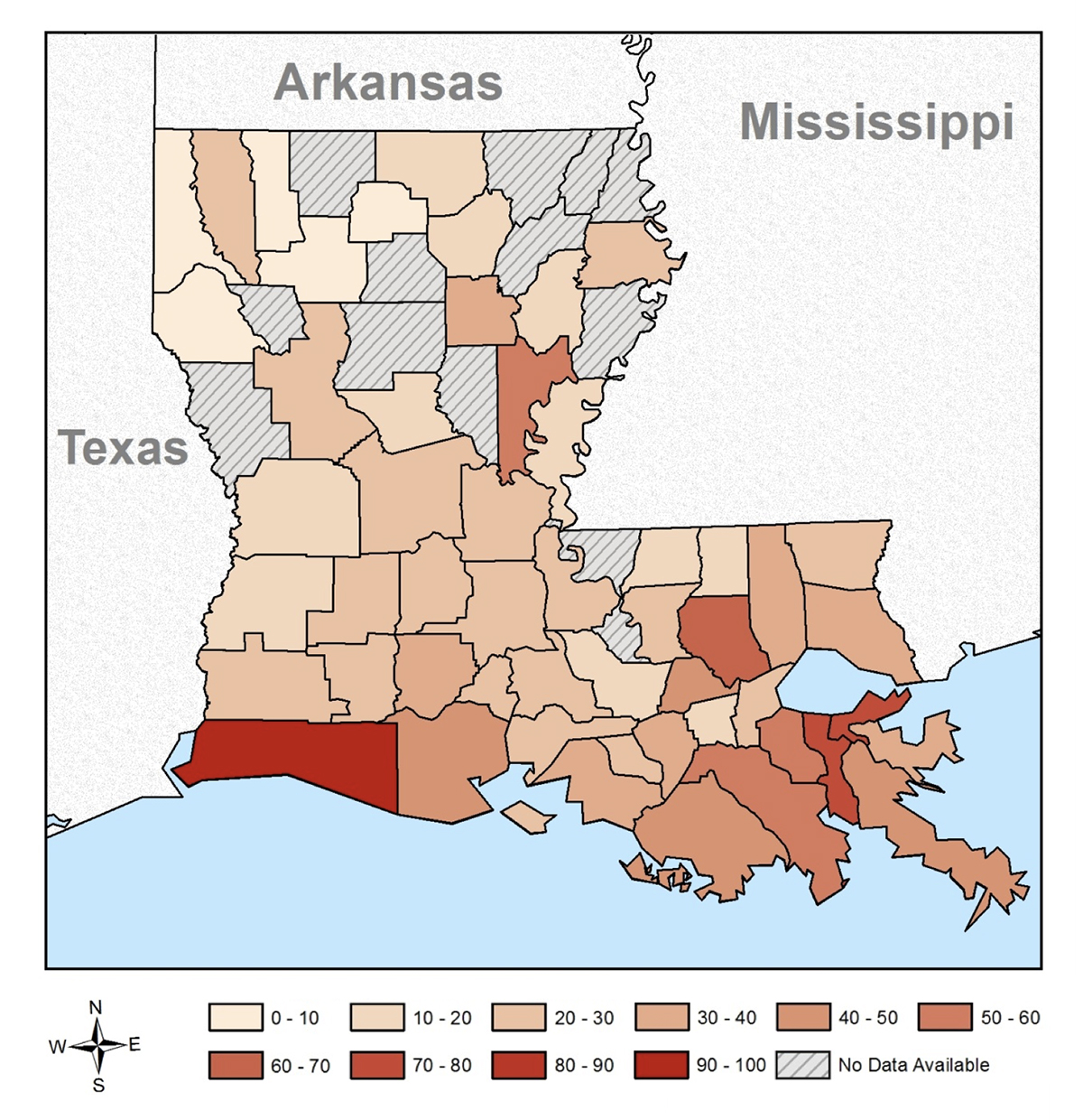 Percentage of population in the flood zone