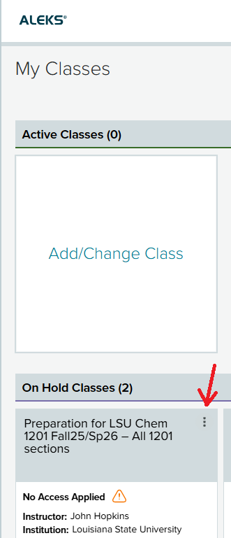 an image showing the website and how the my classes section should look