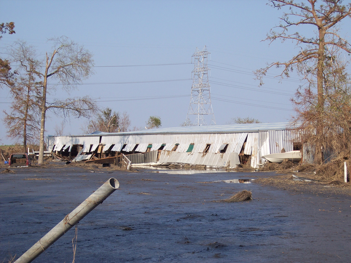 building surrounded by flood waters